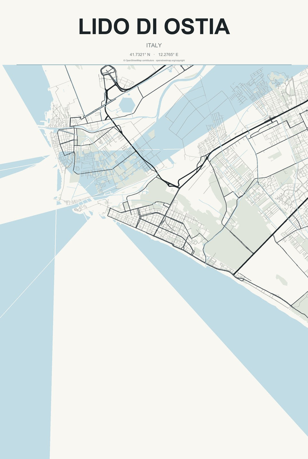 Lido di Ostia, Italy City Map Aluminum Sign in Headline Atlas style