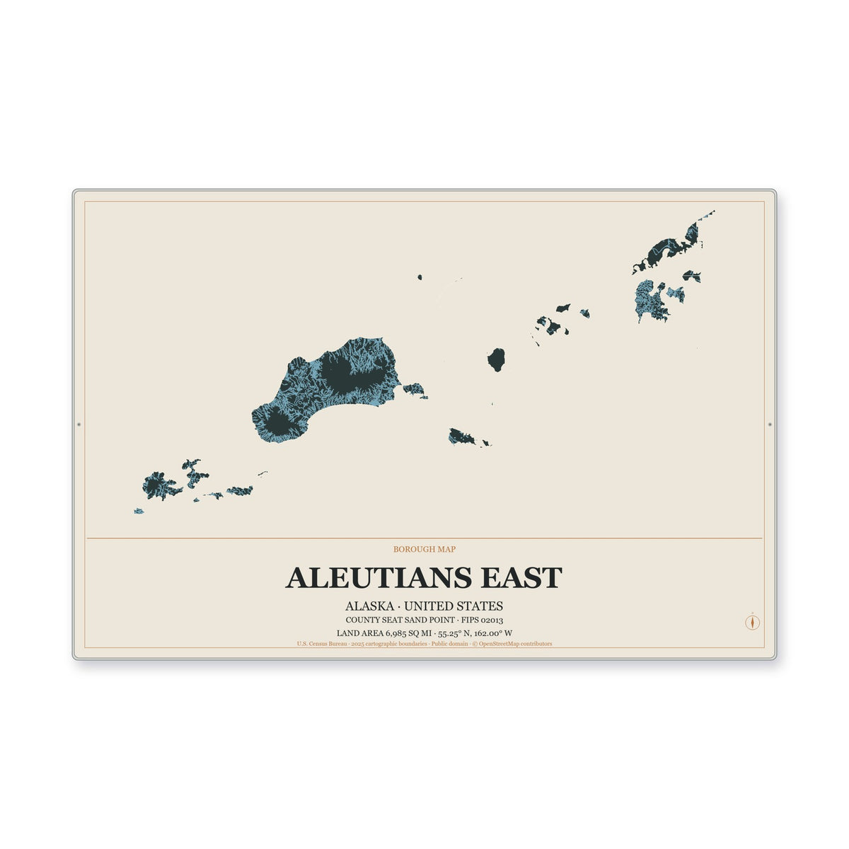 Aleutians East Borough, Alaska Map Aluminum Sign in Headline Atlas style