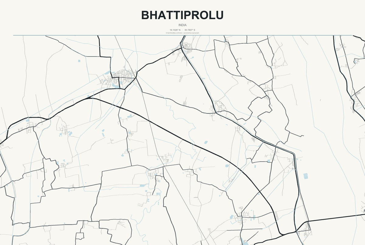 Bhattiprolu, India City Map Aluminum Sign in Headline Atlas style
