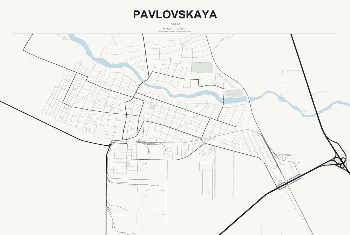 Pavlovskaya, Russia City Map Aluminum Sign in Headline Atlas style