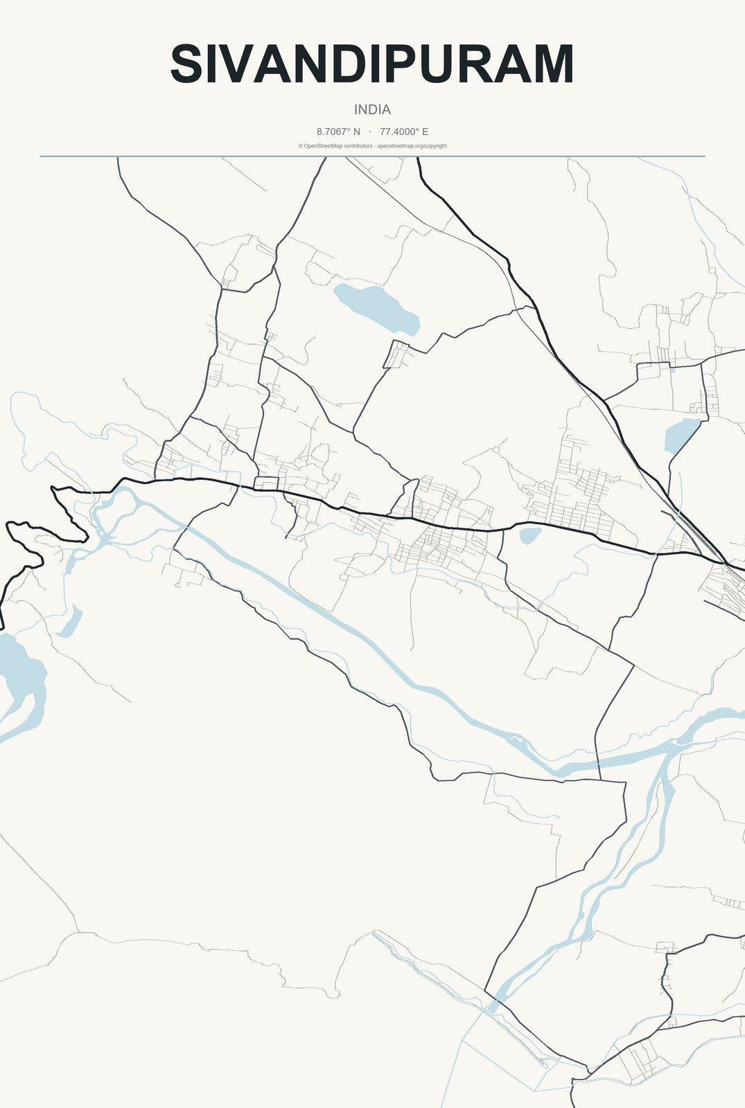 Sivandipuram, India City Map Aluminum Sign in Headline Atlas style