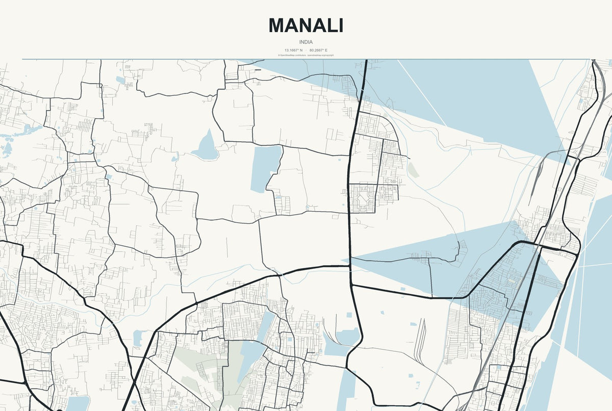 Manali, India City Map Aluminum Sign in Headline Atlas style