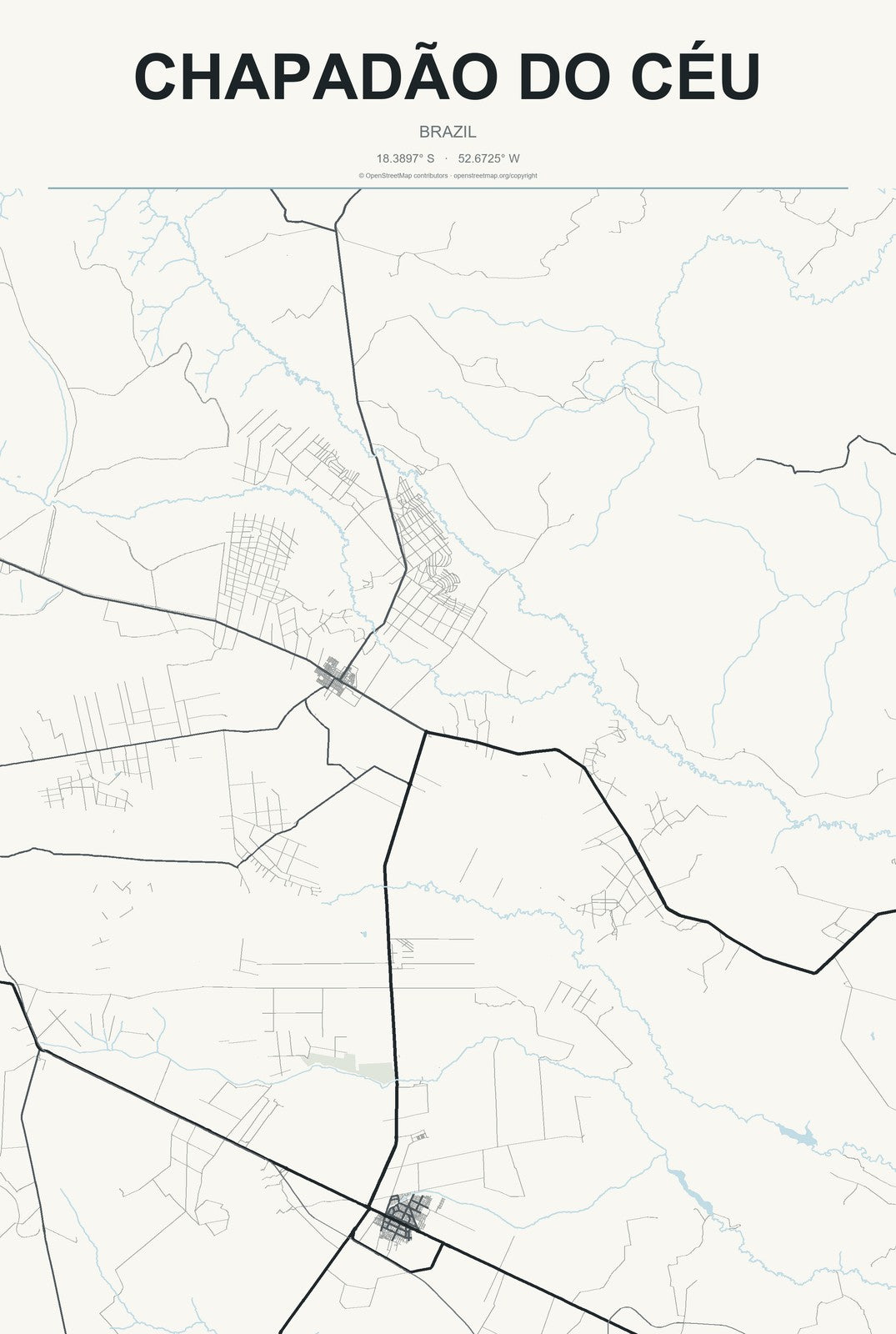 Chapadão do Céu, Brazil City Map Aluminum Sign in Headline Atlas style