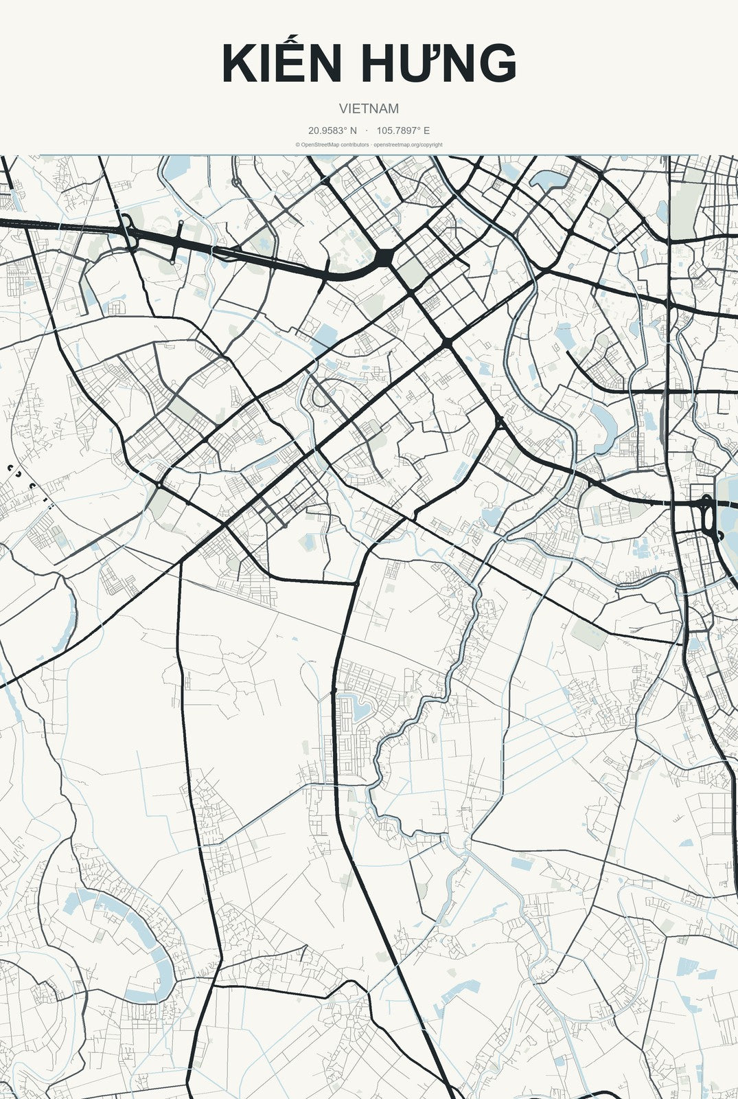 Kiến Hưng, Vietnam City Map Aluminum Sign in Headline Atlas style