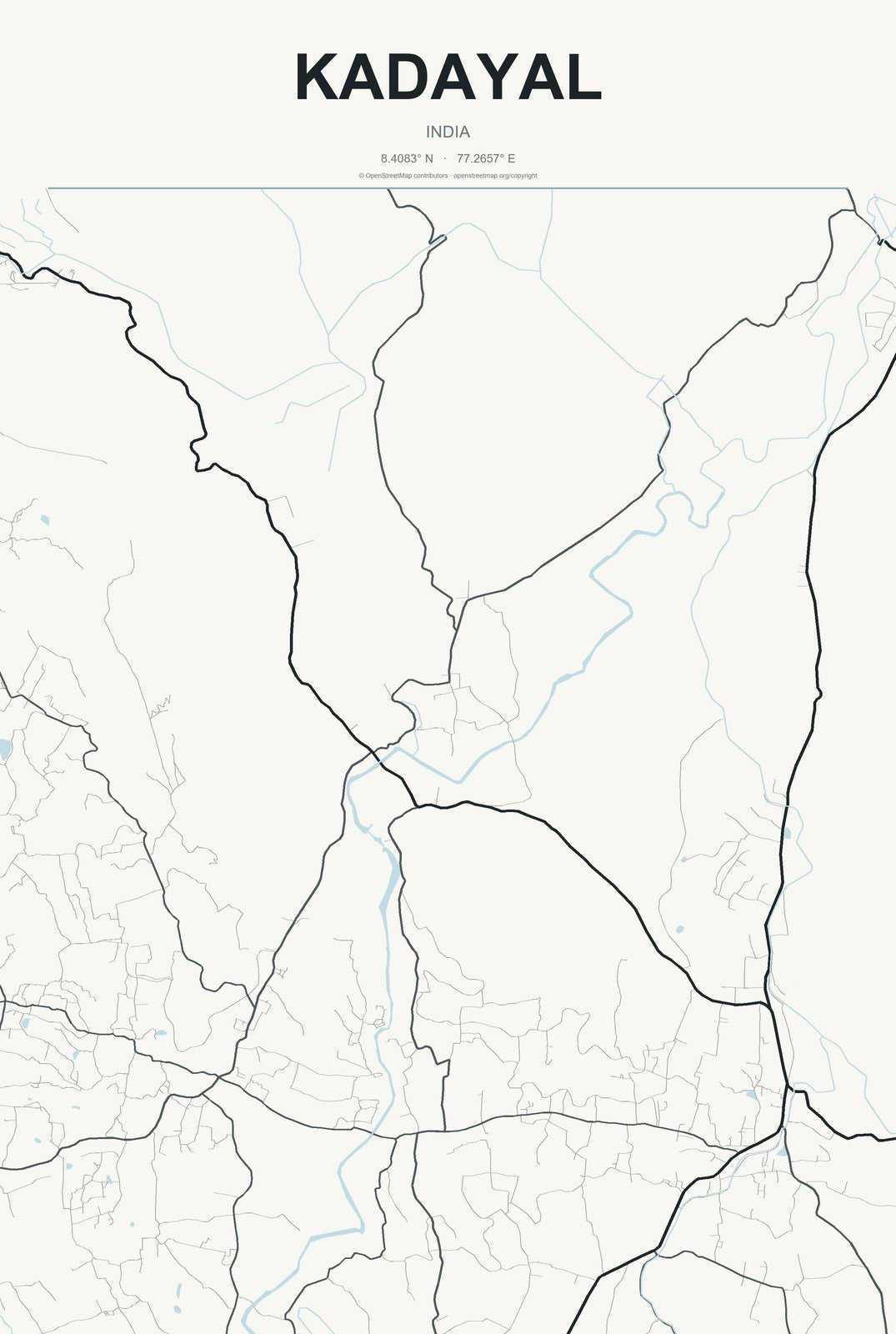 Kadayal, India City Map Aluminum Sign in Headline Atlas style