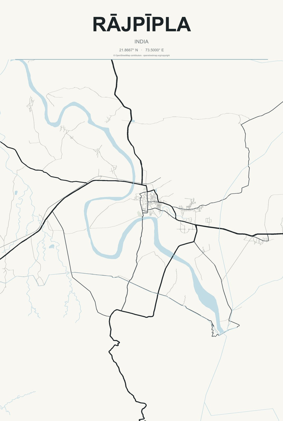 Rājpīpla, India City Map Aluminum Sign in Headline Atlas style