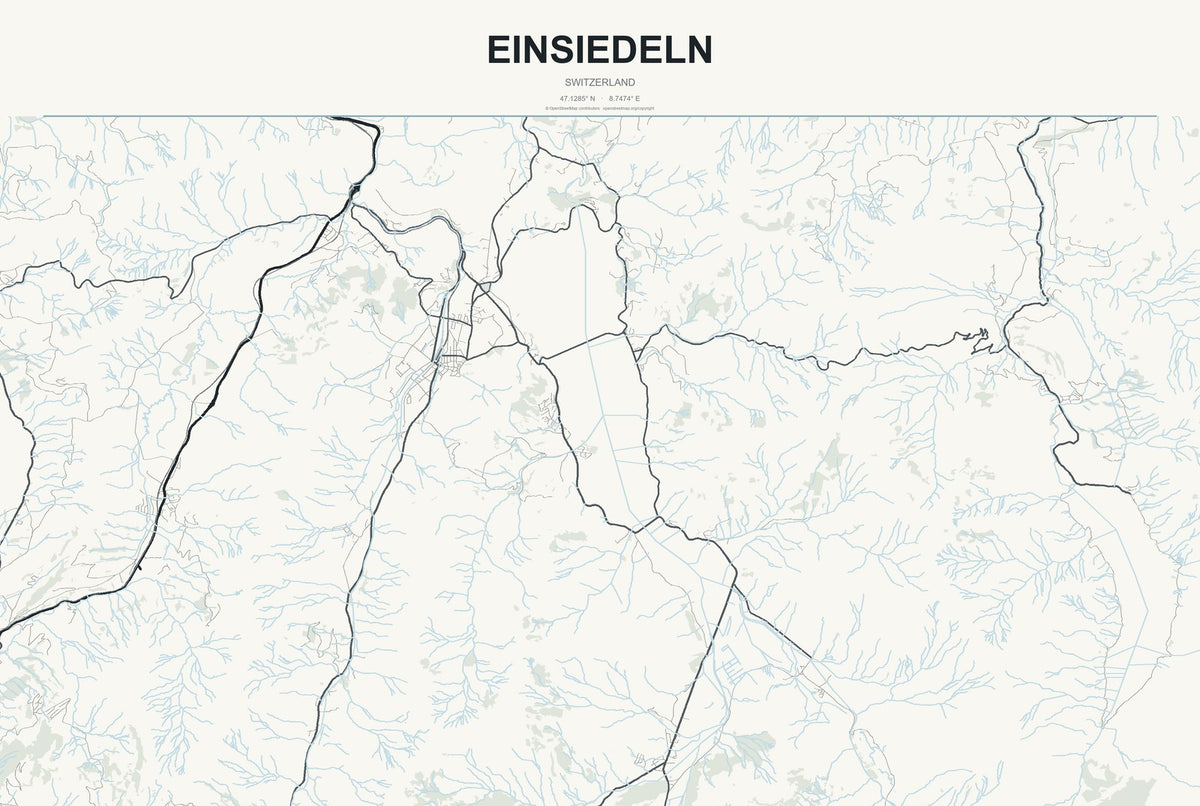 Einsiedeln, Switzerland City Map Aluminum Sign in Headline Atlas style