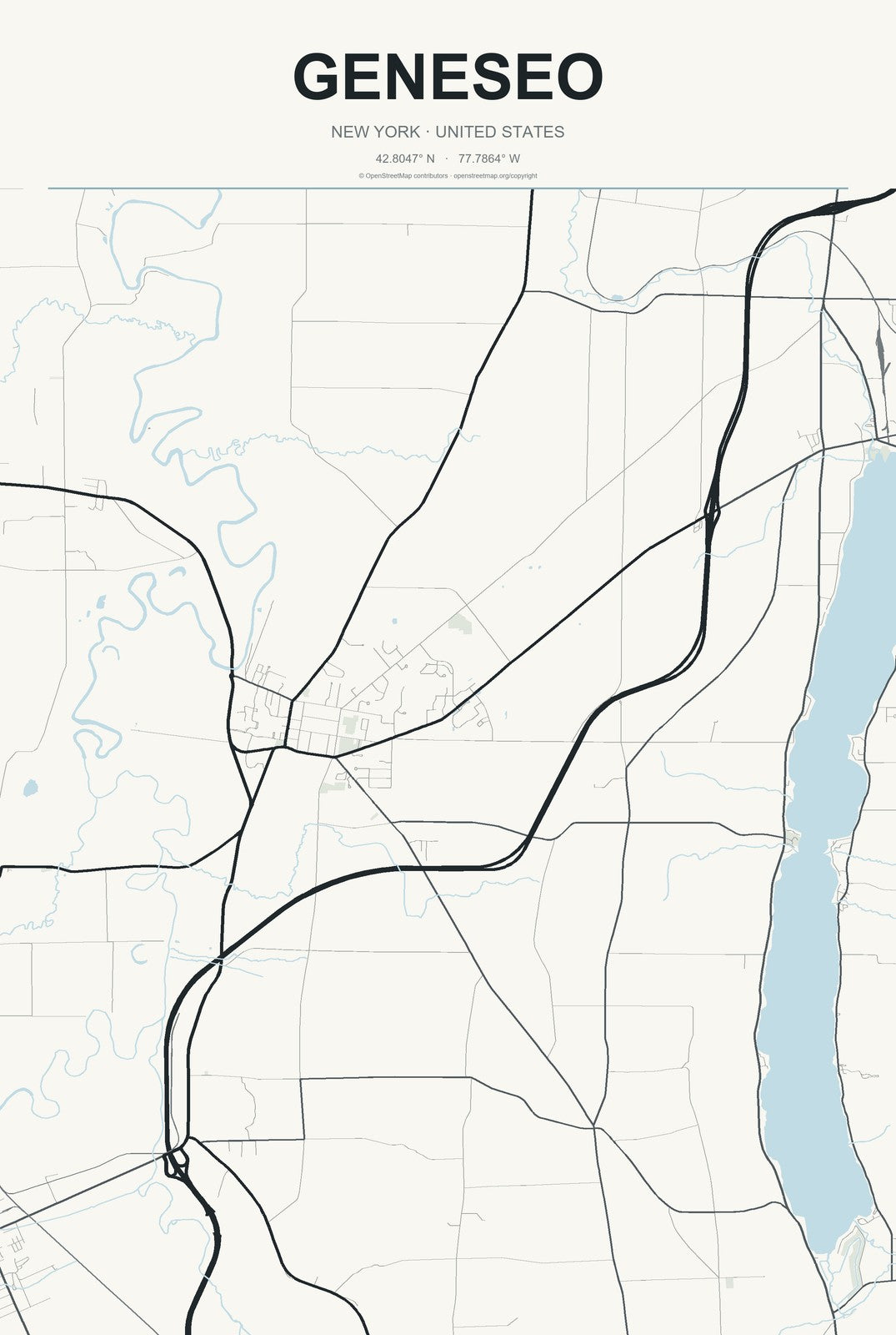 Geneseo, New York City Map Aluminum Sign in Headline Atlas style