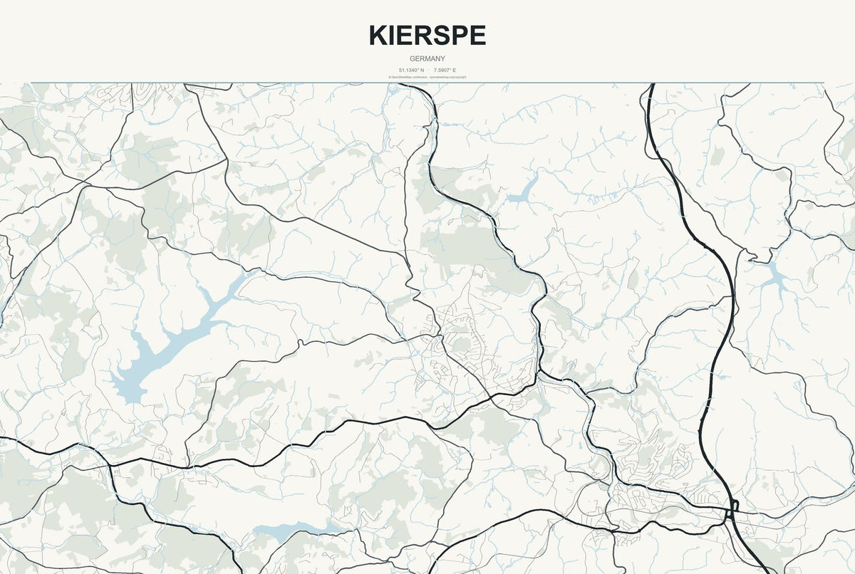 Kierspe, Germany City Map Aluminum Sign in Headline Atlas style
