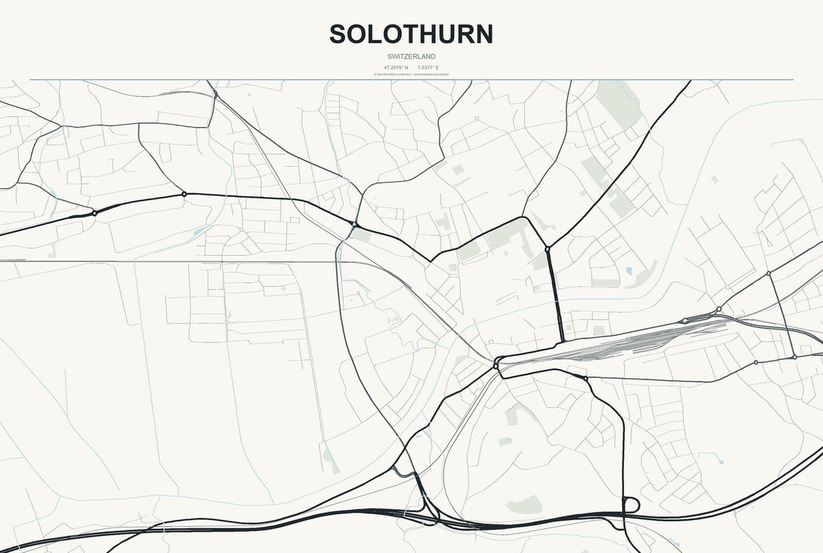 Solothurn, Switzerland City Map Aluminum Sign in Headline Atlas style