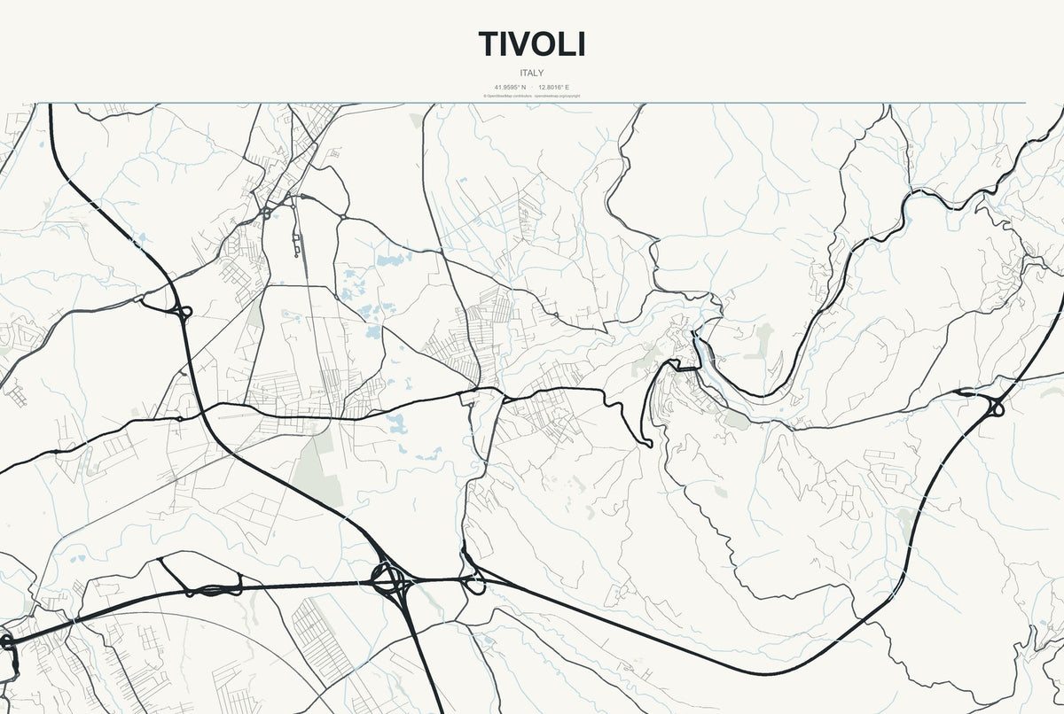 Tivoli, Italy City Map Aluminum Sign in Headline Atlas style