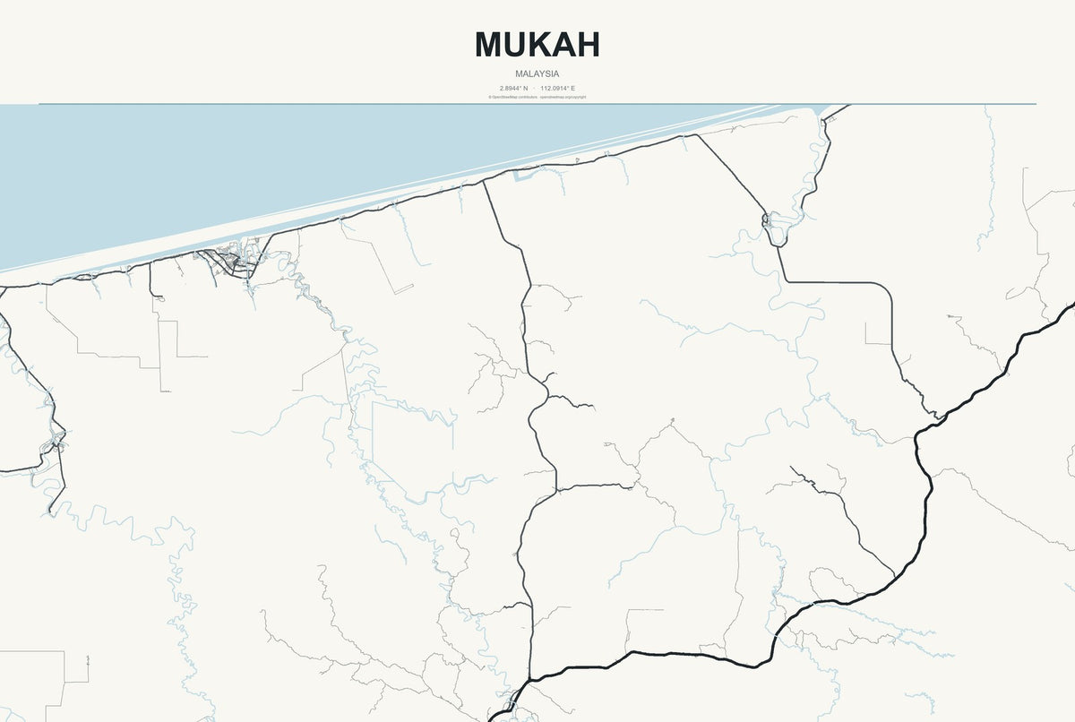 Mukah, Malaysia City Map Aluminum Sign in Headline Atlas style