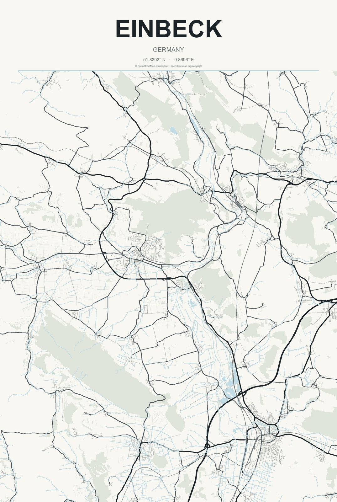 Einbeck, Germany City Map Aluminum Sign in Headline Atlas style