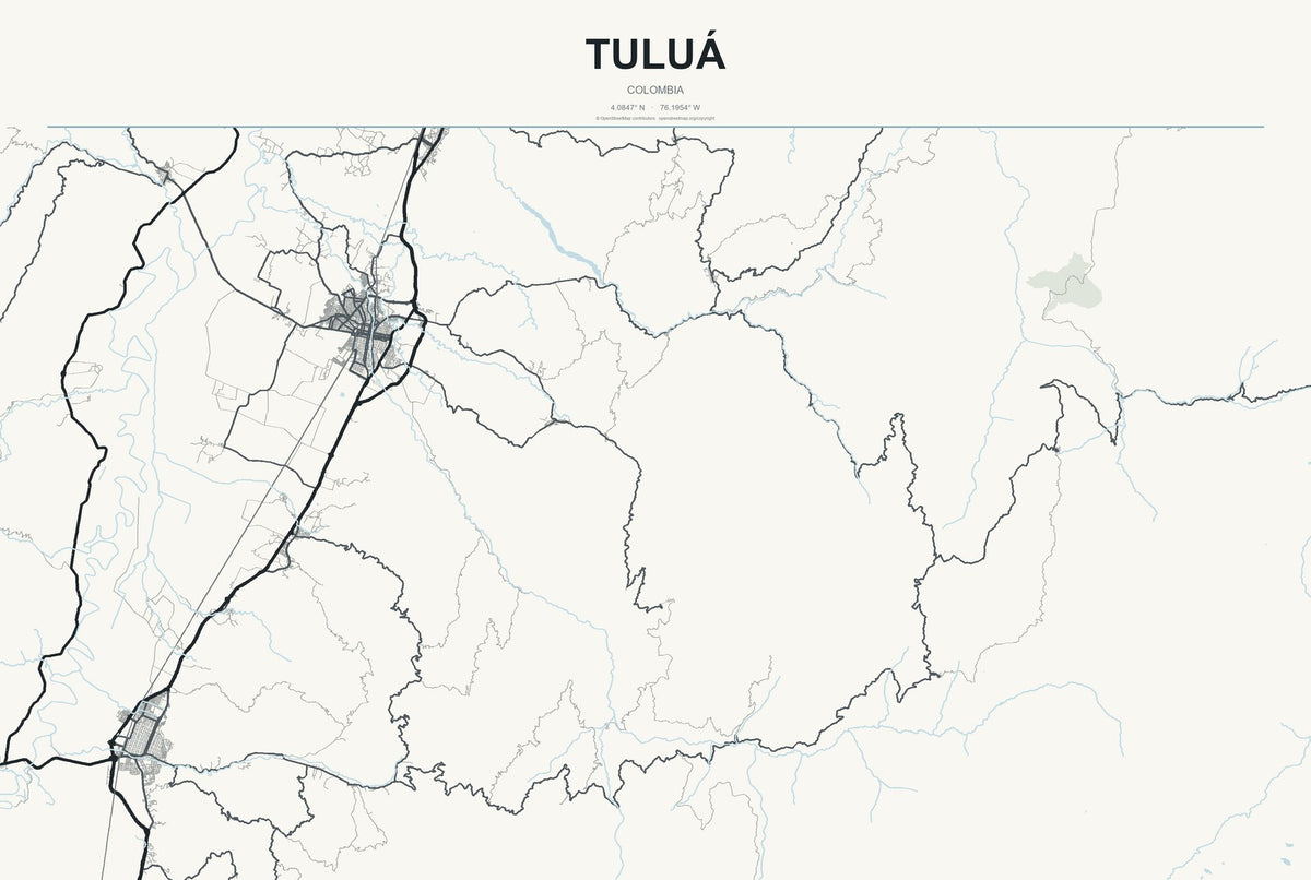 Tuluá, Colombia City Map Aluminum Sign in Headline Atlas style