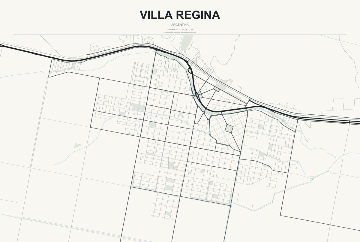Villa Regina, Argentina City Map Aluminum Sign in Headline Atlas style