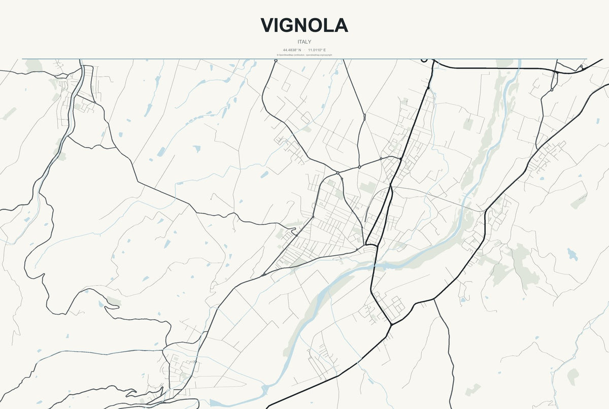 Vignola, Italy City Map Aluminum Sign in Headline Atlas style