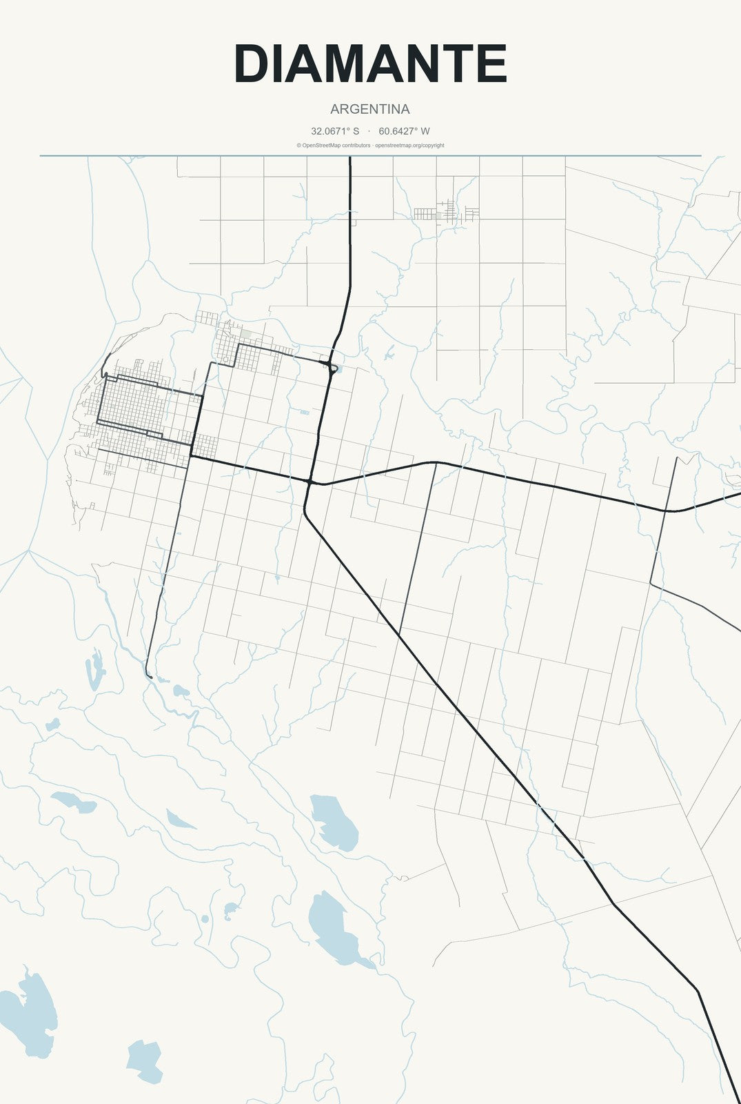 Diamante, Argentina City Map Aluminum Sign in Headline Atlas style