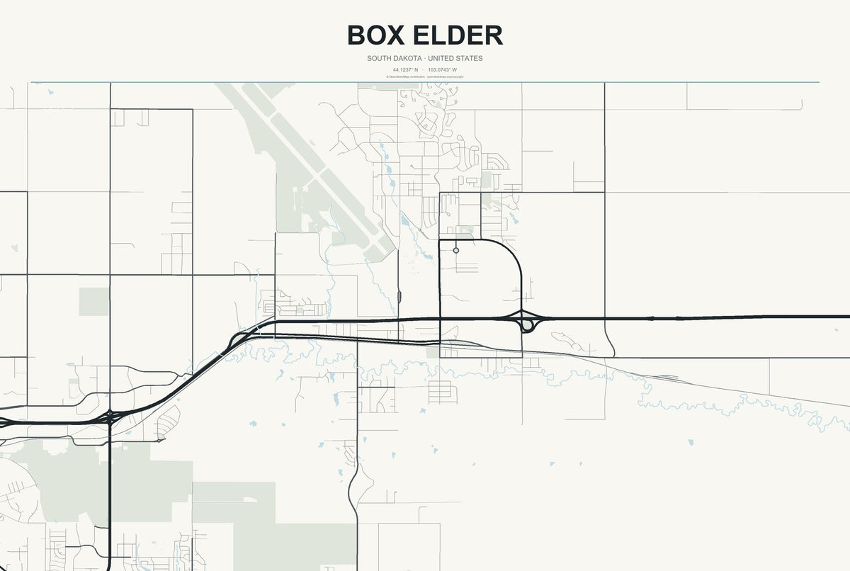 Box Elder, South Dakota City Map Aluminum Sign in Headline Atlas style
