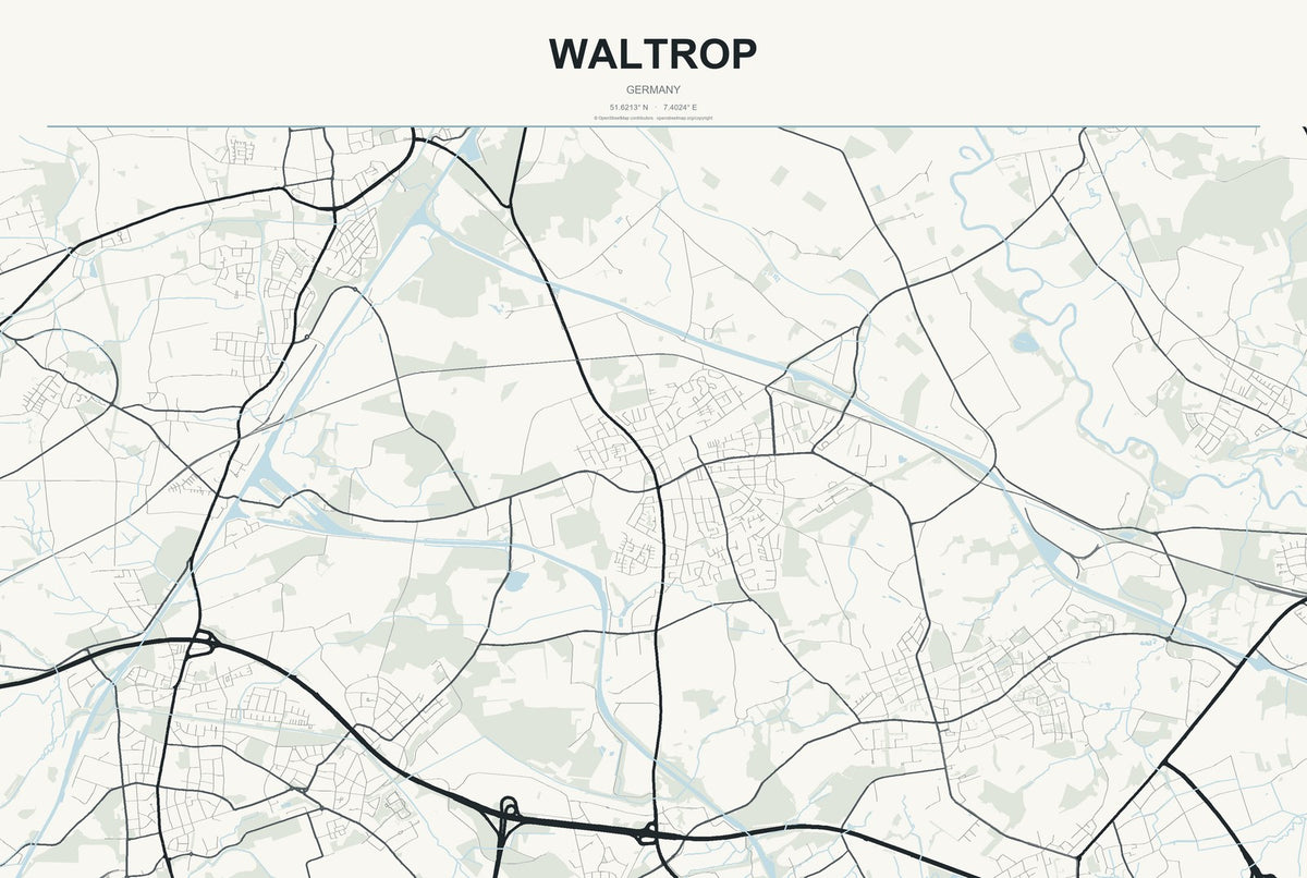 Waltrop, Germany City Map Aluminum Sign in Headline Atlas style