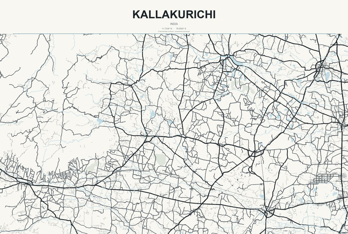 Kallakurichi, India City Map Aluminum Sign in Headline Atlas style