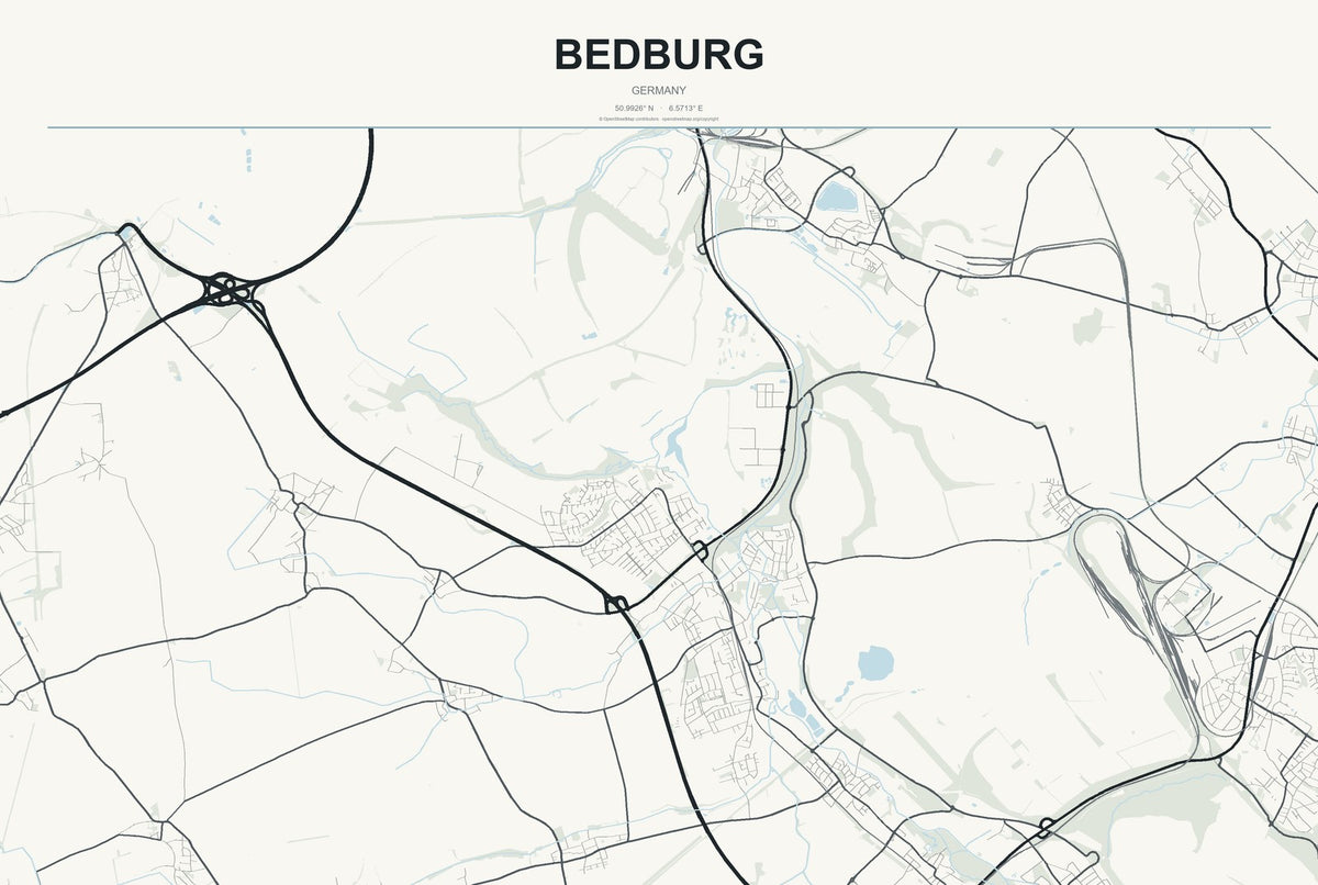 Bedburg, Germany City Map Aluminum Sign in Headline Atlas style