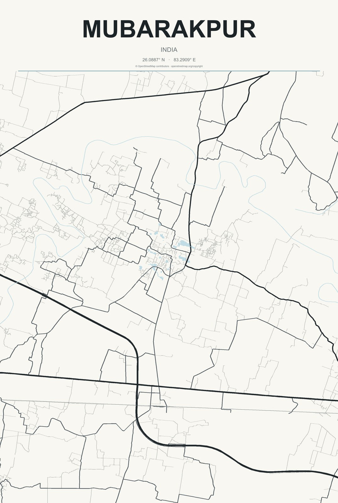 Mubarakpur, India City Map Aluminum Sign in Headline Atlas style