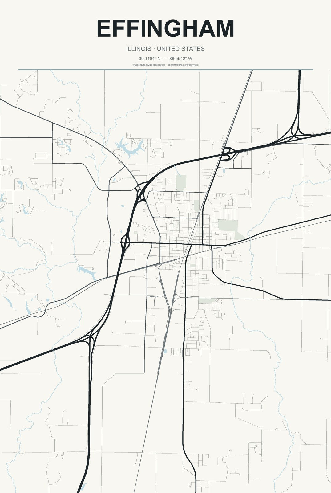 Effingham, Illinois City Map Aluminum Sign in Headline Atlas style