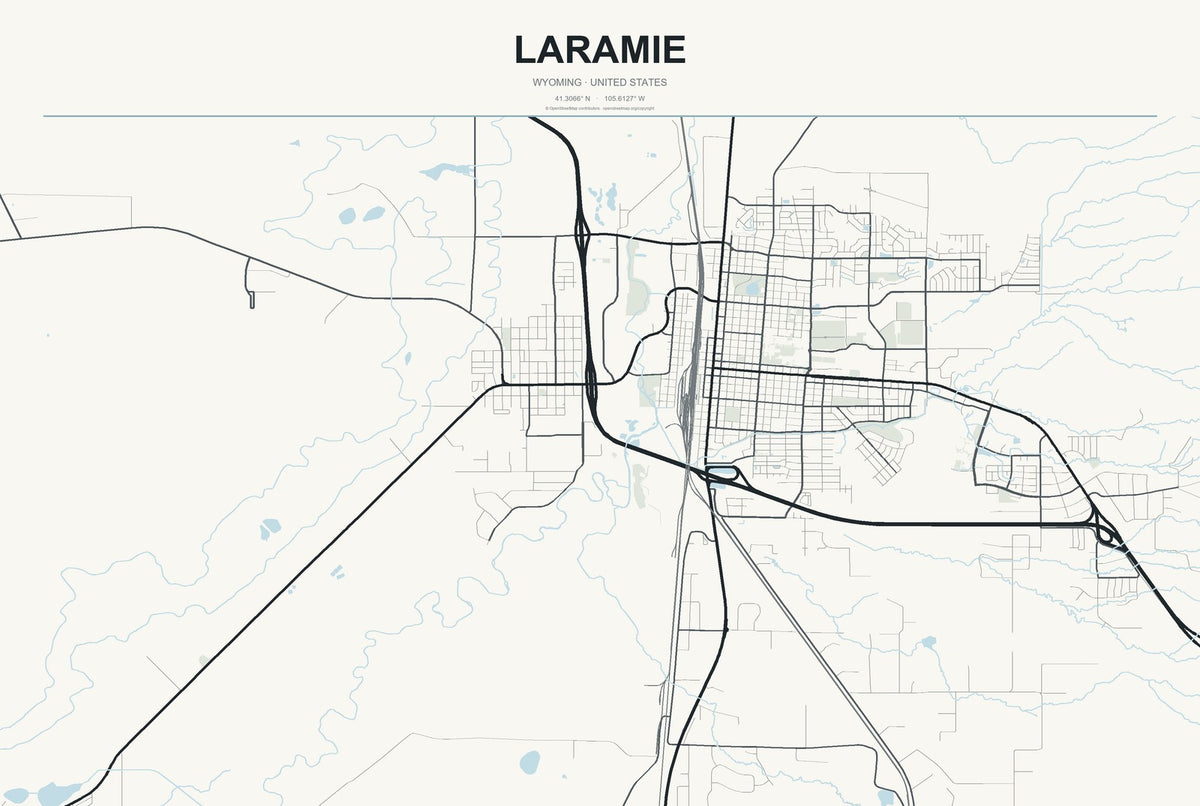 Laramie, Wyoming City Map Aluminum Sign in Headline Atlas style