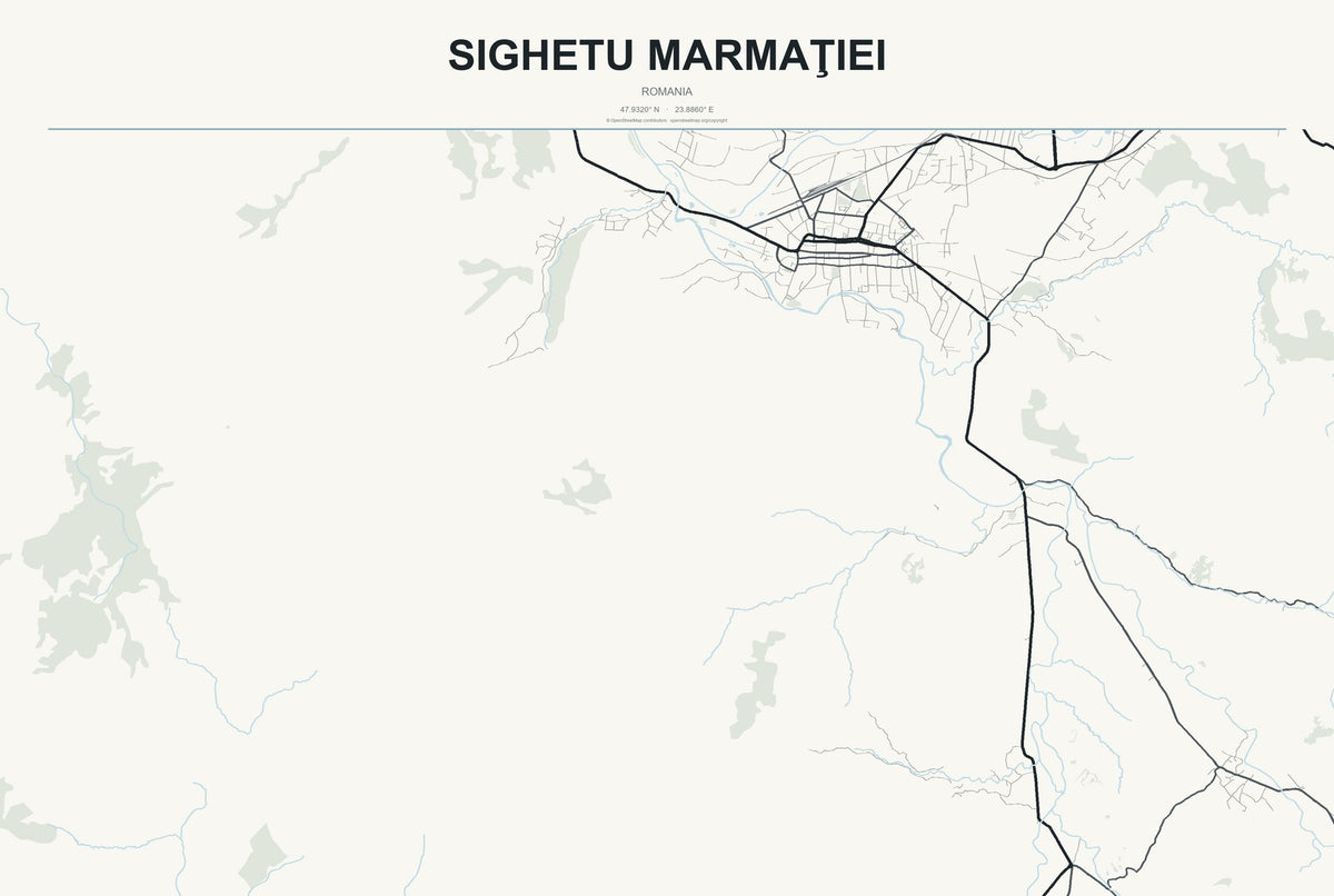 Sighetu Marmaţiei, Romania City Map Aluminum Sign in Headline Atlas style