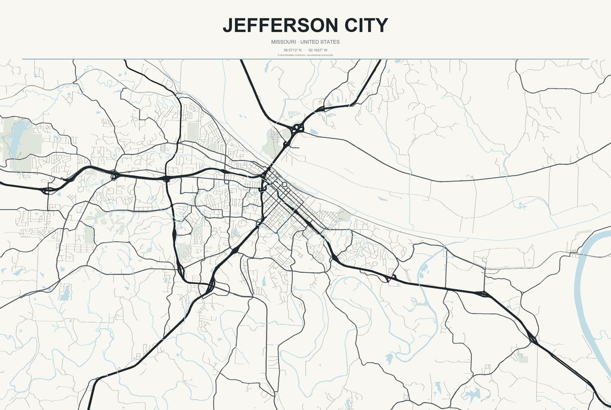 Jefferson City, Missouri City Map Aluminum Sign in Headline Atlas style