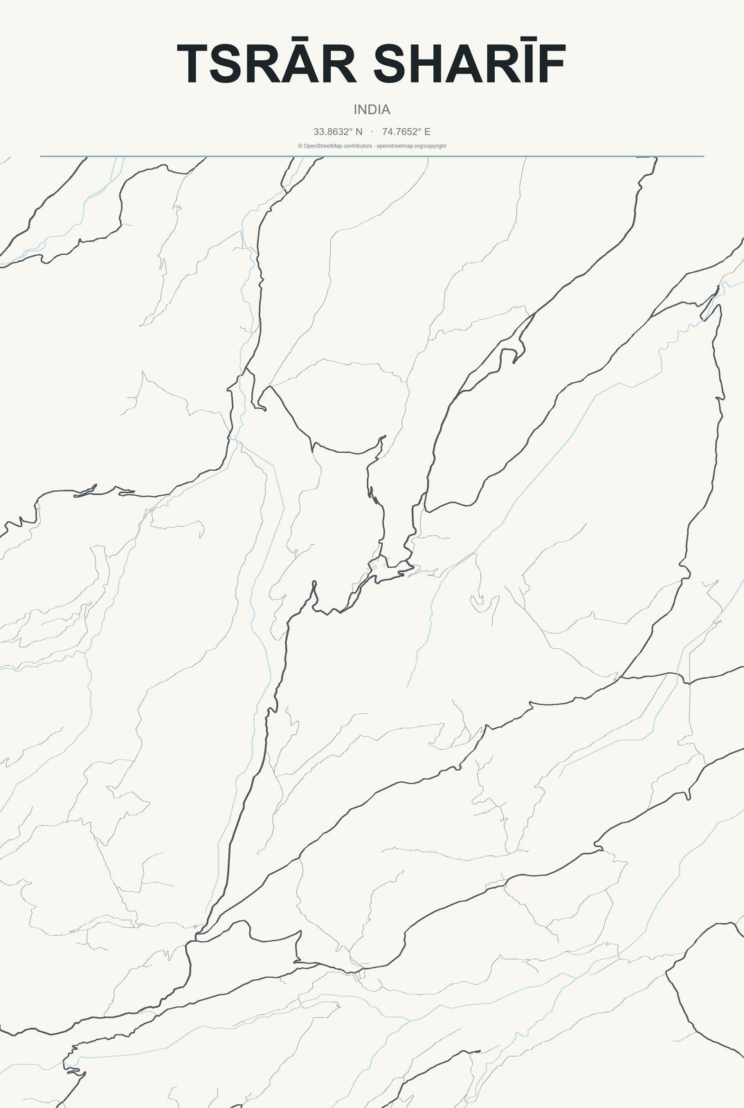 Tsrār Sharīf, India City Map Aluminum Sign in Headline Atlas style