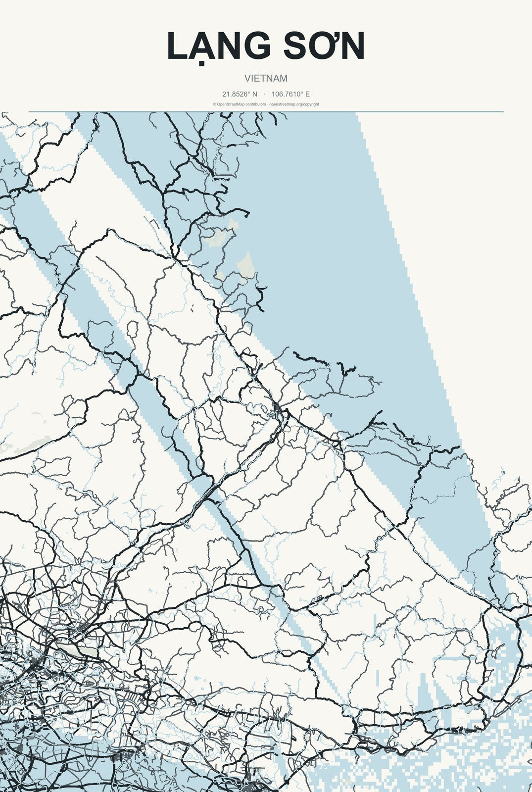 Lạng Sơn, Vietnam City Map Aluminum Sign in Headline Atlas style
