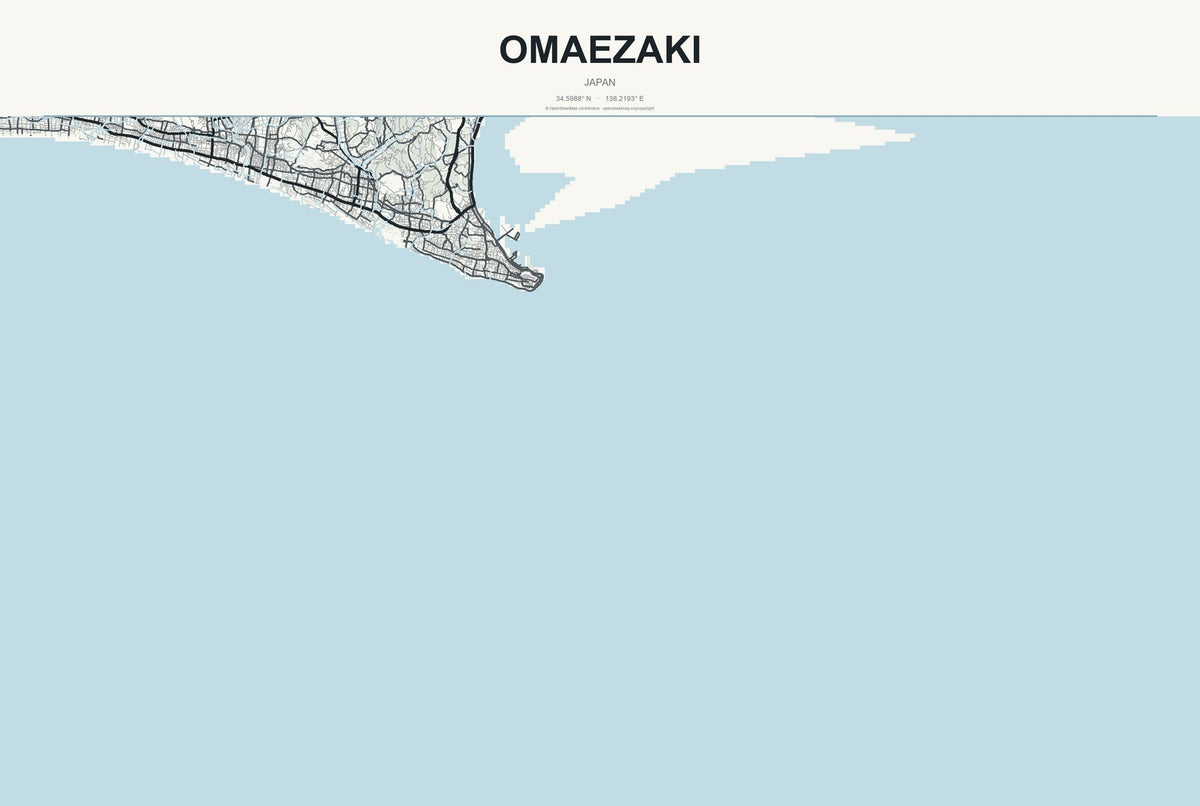 Omaezaki, Japan City Map Aluminum Sign in Headline Atlas style