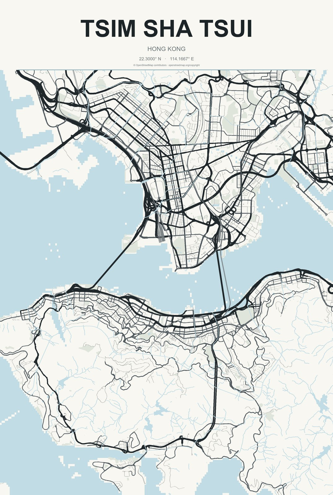 Tsim Sha Tsui, Hong Kong City Map Aluminum Sign in Headline Atlas style