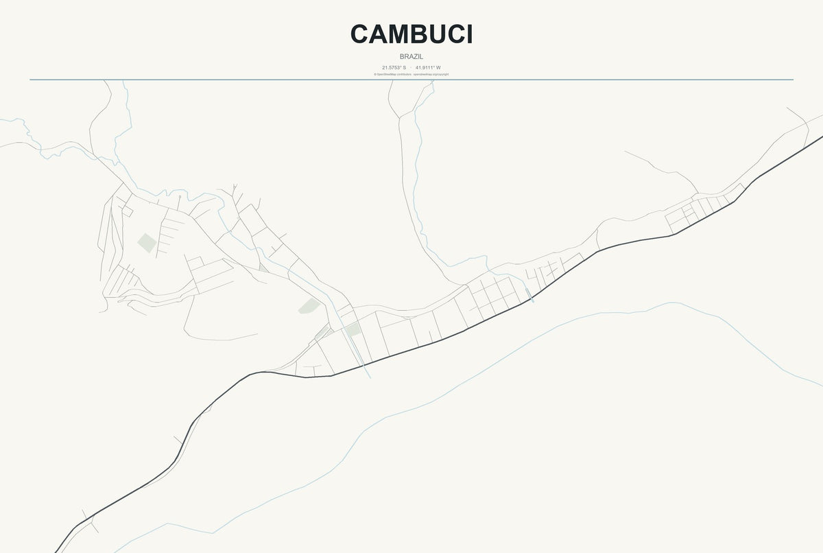 Cambuci, Brazil City Map Aluminum Sign in Headline Atlas style
