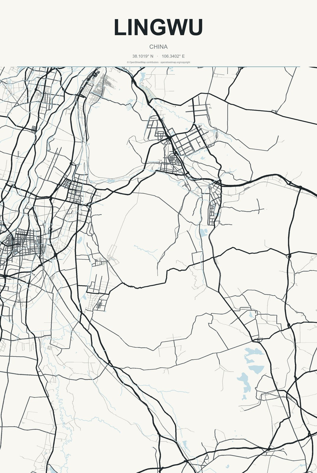 Lingwu, China City Map Aluminum Sign in Headline Atlas style
