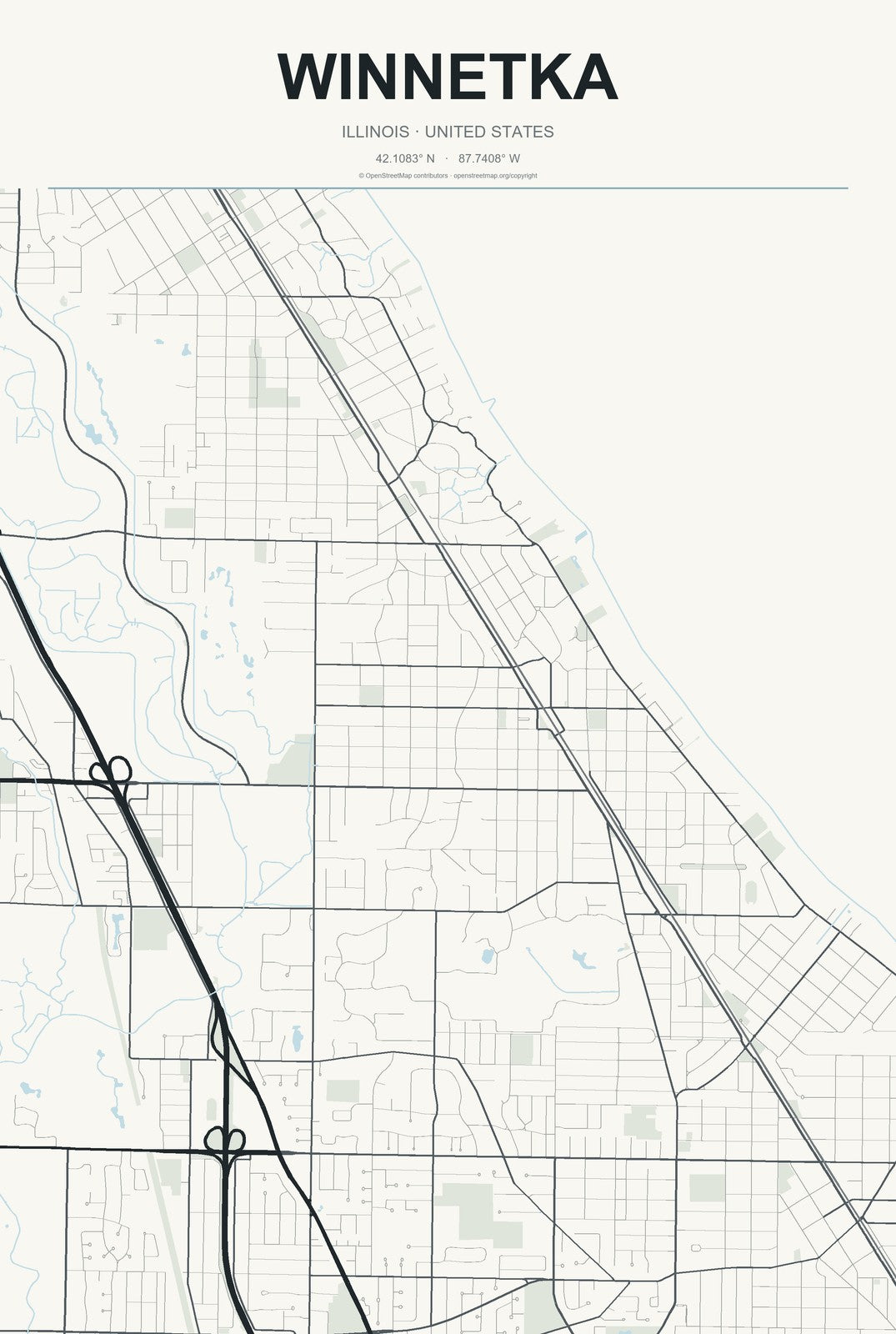 Winnetka, Illinois City Map Aluminum Sign in Headline Atlas style