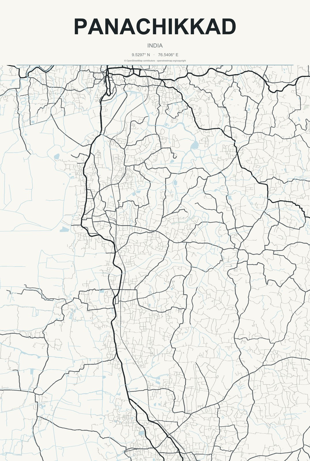 Panachikkad, India City Map Aluminum Sign in Headline Atlas style