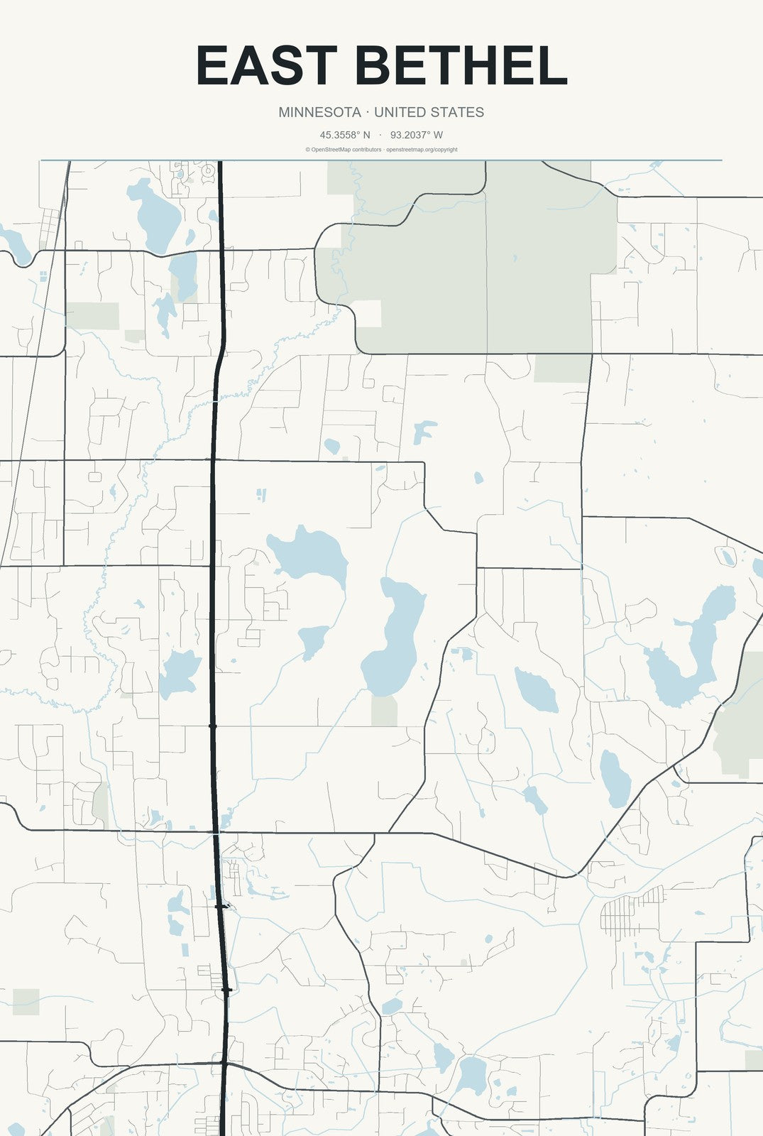 East Bethel, Minnesota City Map Aluminum Sign in Headline Atlas style