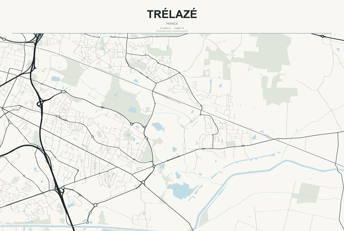 Trélazé, France City Map Aluminum Sign in Headline Atlas style