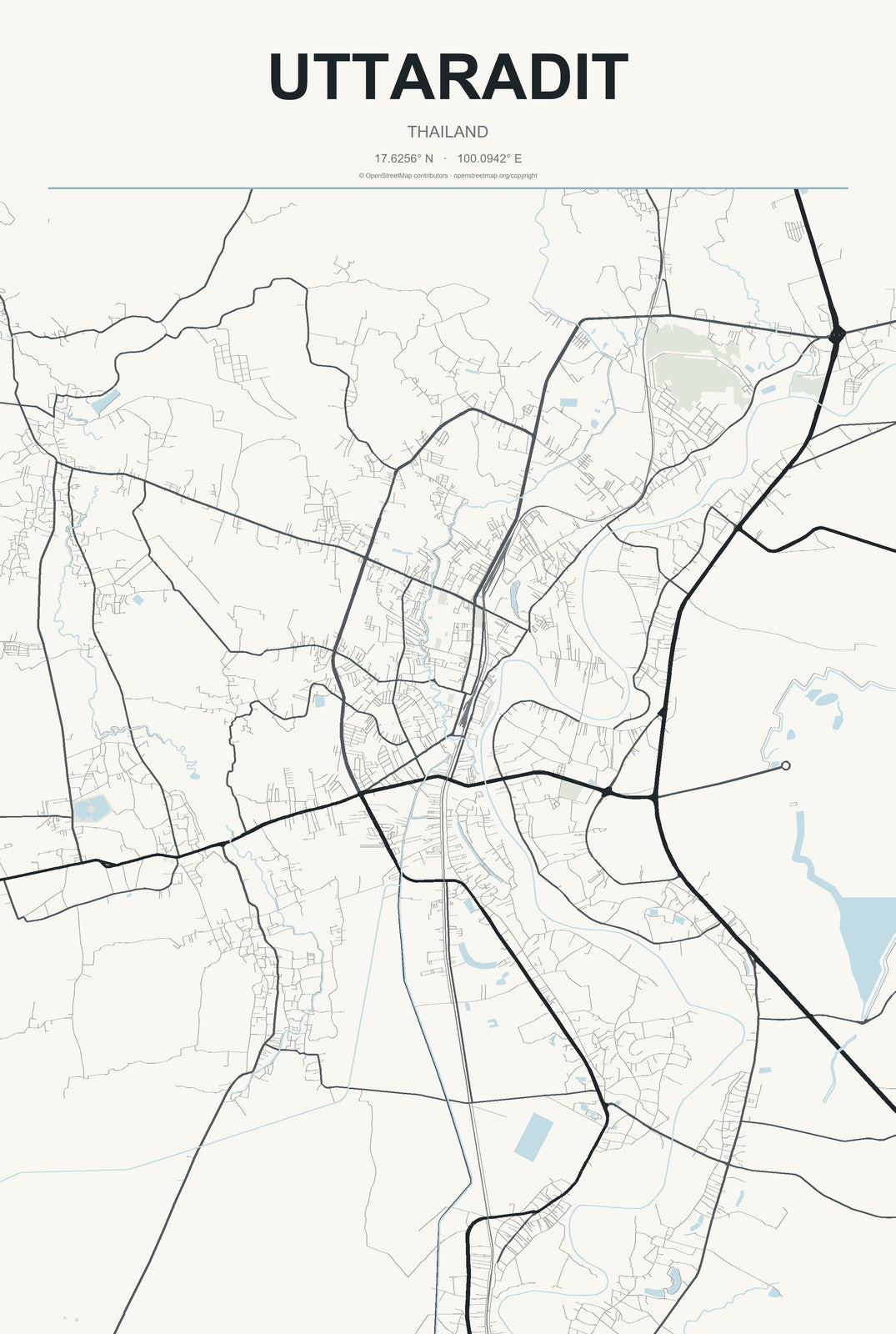 Uttaradit, Thailand City Map Aluminum Sign in Headline Atlas style