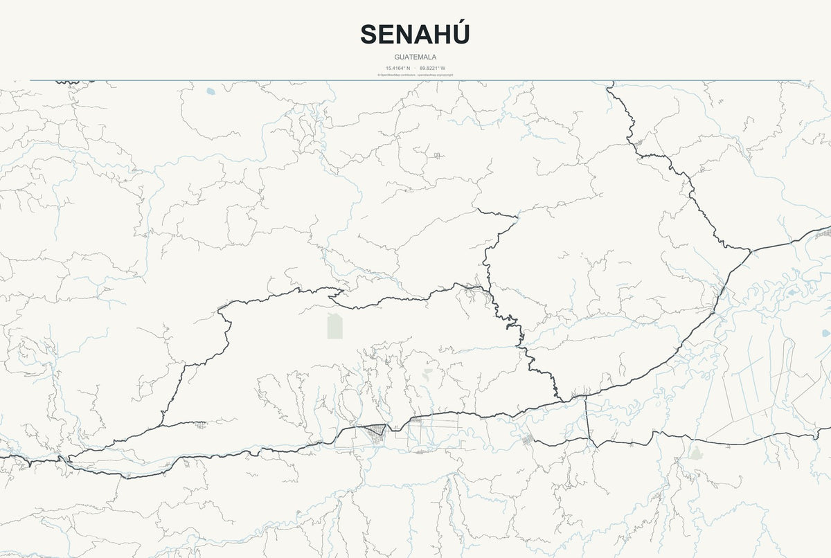 Senahú, Guatemala City Map Aluminum Sign in Headline Atlas style