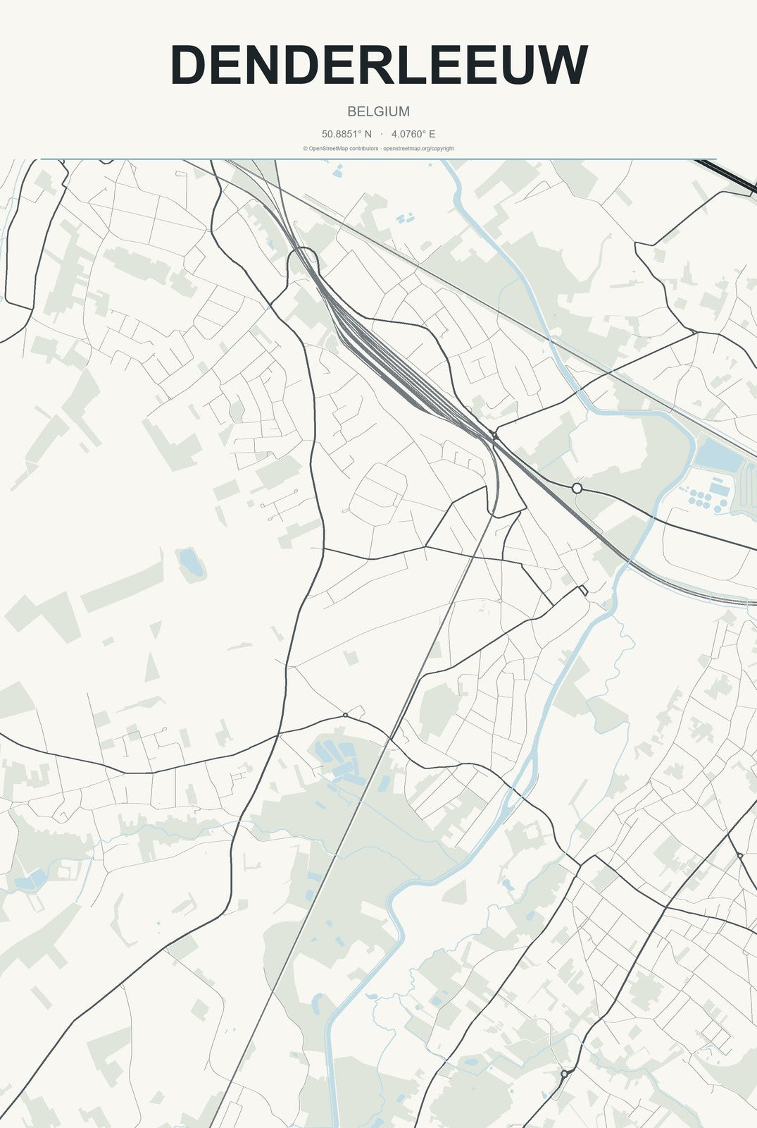 Denderleeuw, Belgium City Map Aluminum Sign in Headline Atlas style