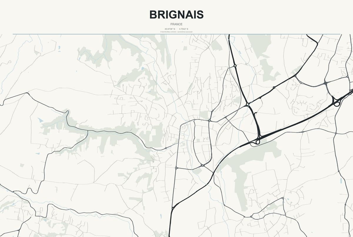 Brignais, France City Map Aluminum Sign in Headline Atlas style