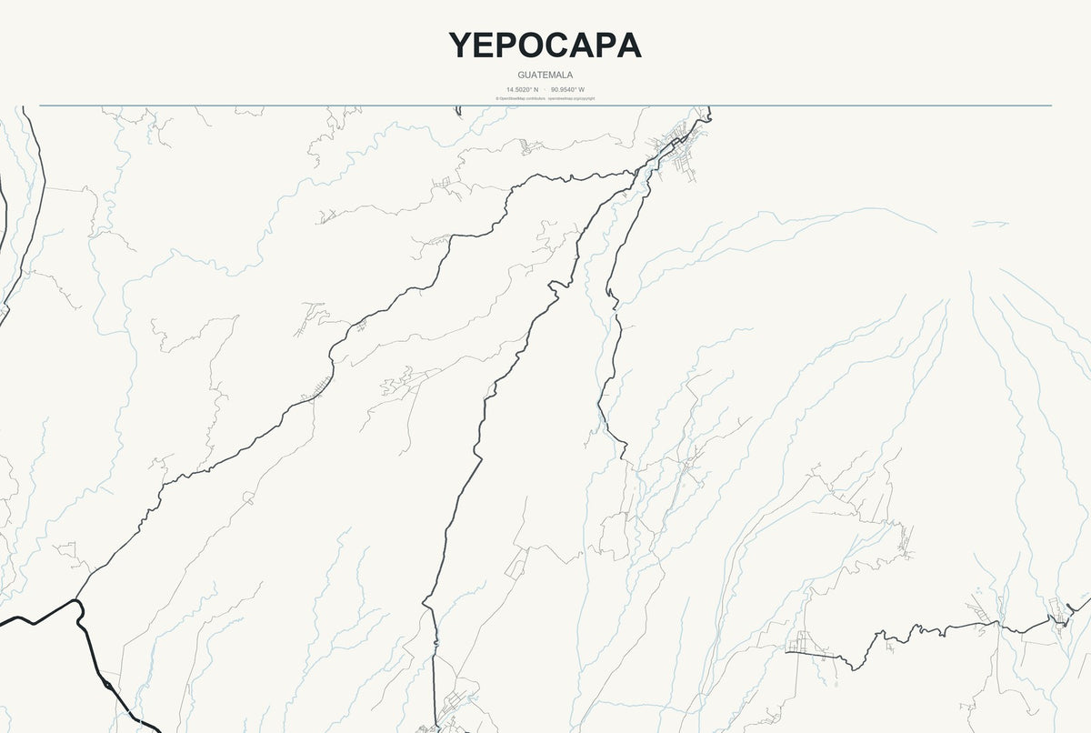 Yepocapa, Guatemala City Map Aluminum Sign in Headline Atlas style