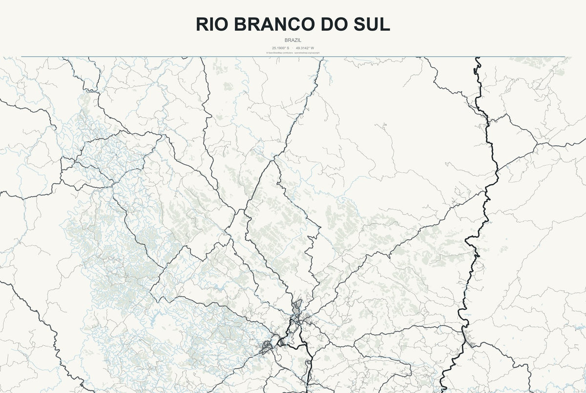 Rio Branco do Sul, Brazil City Map Aluminum Sign in Headline Atlas style