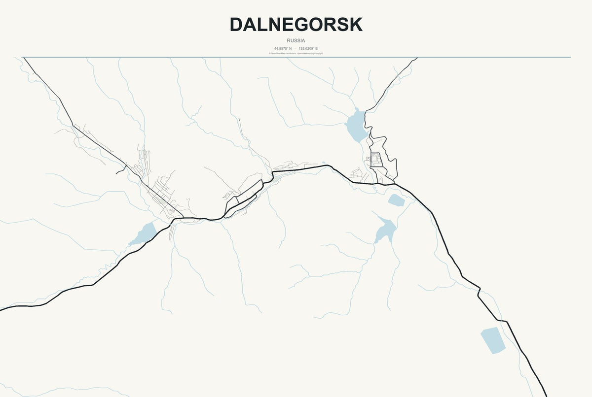 Dalnegorsk, Russia City Map Aluminum Sign in Headline Atlas style