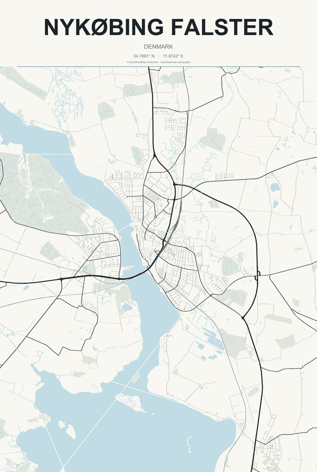 Nykøbing Falster, Denmark City Map Aluminum Sign in Headline Atlas style