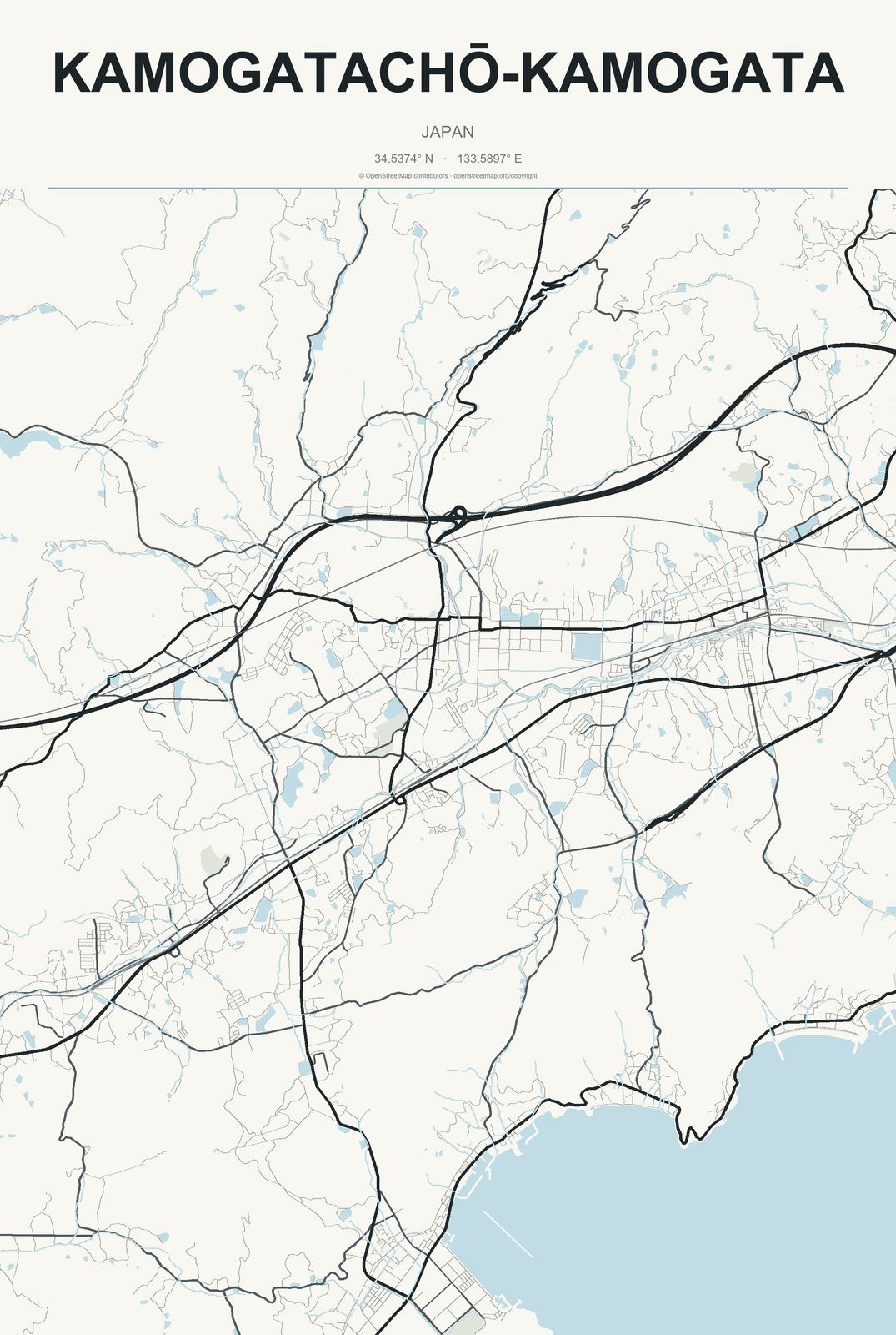 Kamogatachō-kamogata, Japan City Map Aluminum Sign in Headline Atlas style