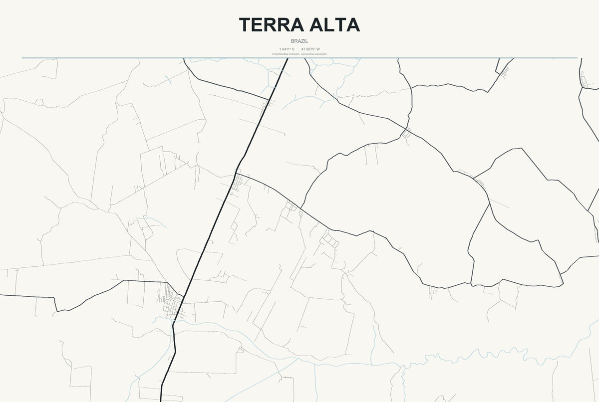 Terra Alta, Brazil City Map Aluminum Sign in Headline Atlas style